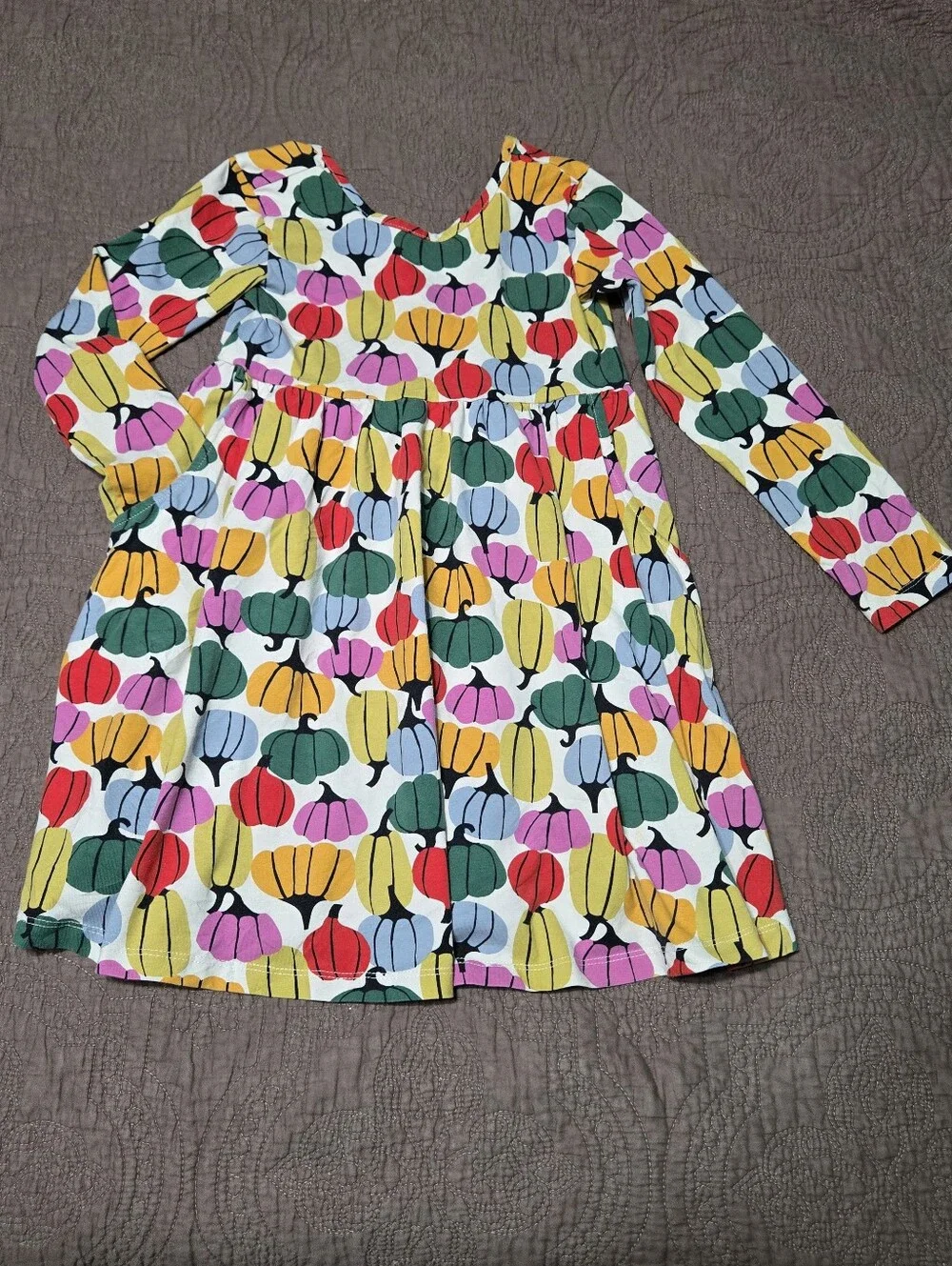 Hanna Anderson Girls Fall pumpkin Skater Dress, colorful pumpkin patch kid 120 S